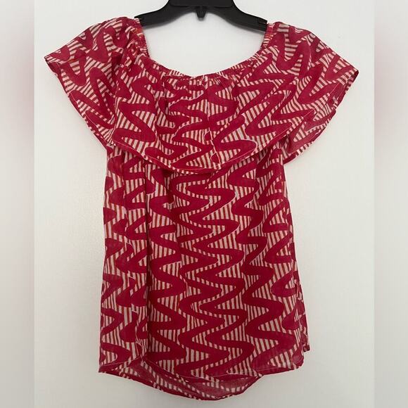 Oliphant Red Pink Pattern Off Shoulder Blouse - Picture 5 of 5
